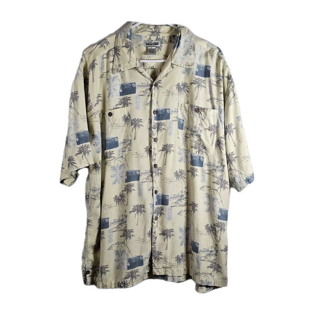 Visitor Mens Shirt‎ XL Button Up Hawaiian Short Sleeved 100% Silk Palm Trees